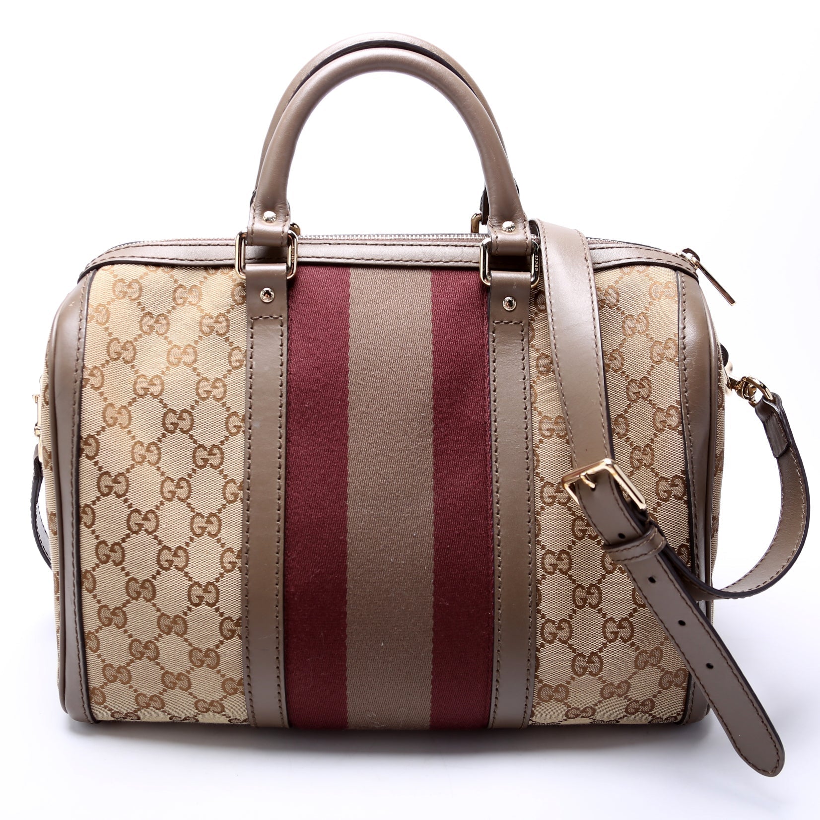 Gucci Boston Taupe Canvas Travel Bag