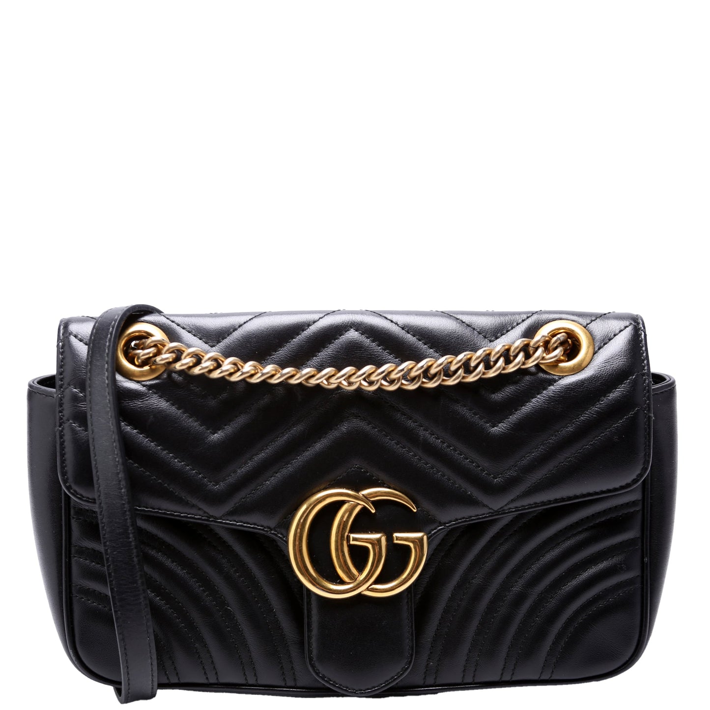 Gucci Marmont Leather Black Small Flap Shoulder Bag