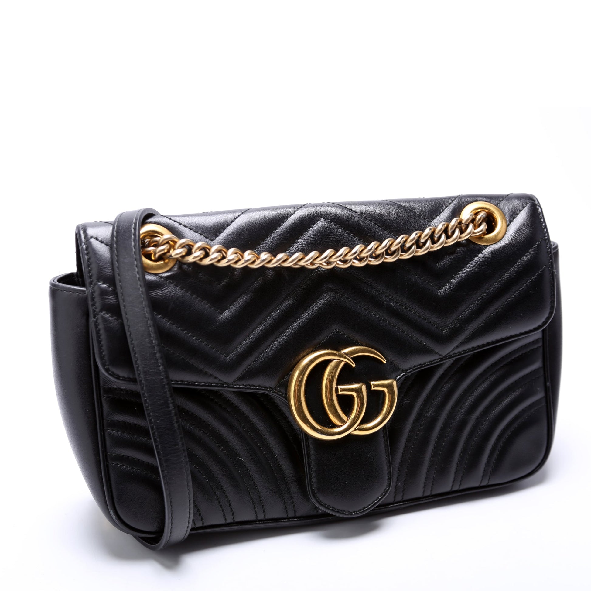 Gucci Marmont Leather Black Small Flap Shoulder Bag