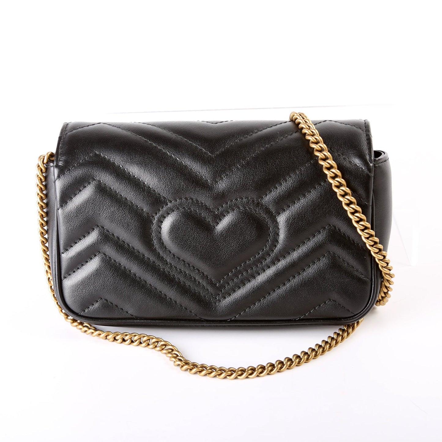 Gucci Marmont Super Leather Black Mini Flap Travel Bag Flap Black