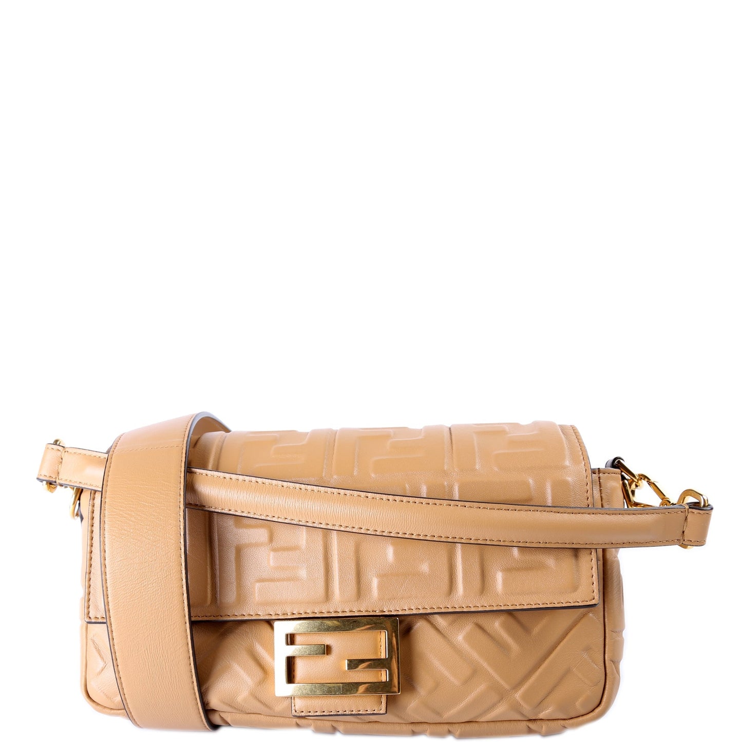 Fendi Baguette Ff Nappa Bag Brown Embossed Shoulder Bag