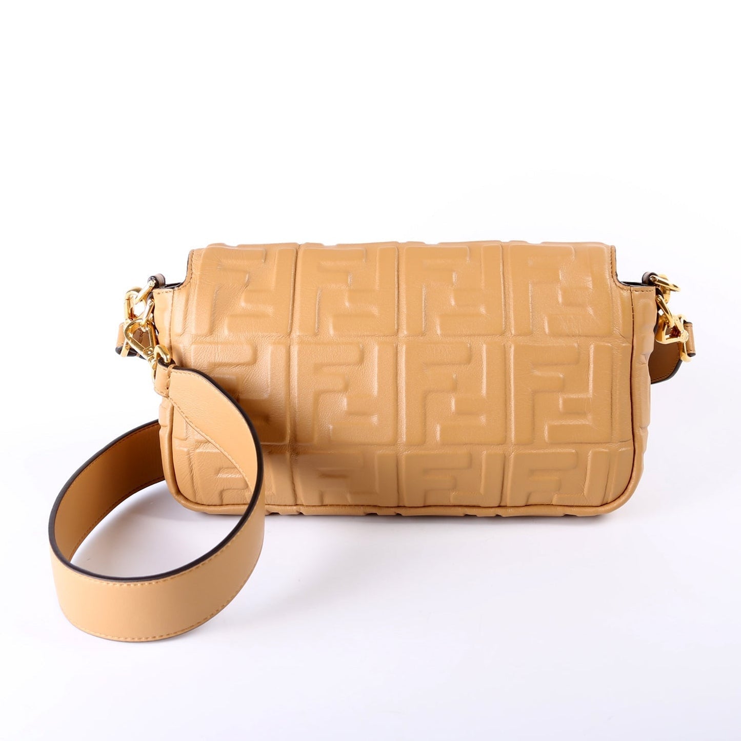 Fendi Baguette Ff Nappa Bag Brown Embossed Shoulder Bag