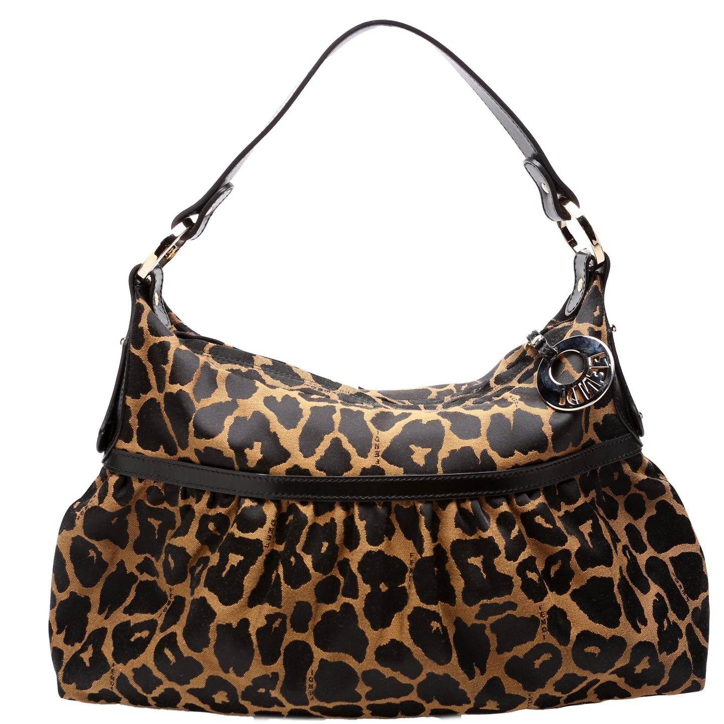 Fendi 8Br448 Leopard Chef Hobo Bag Black Brown
