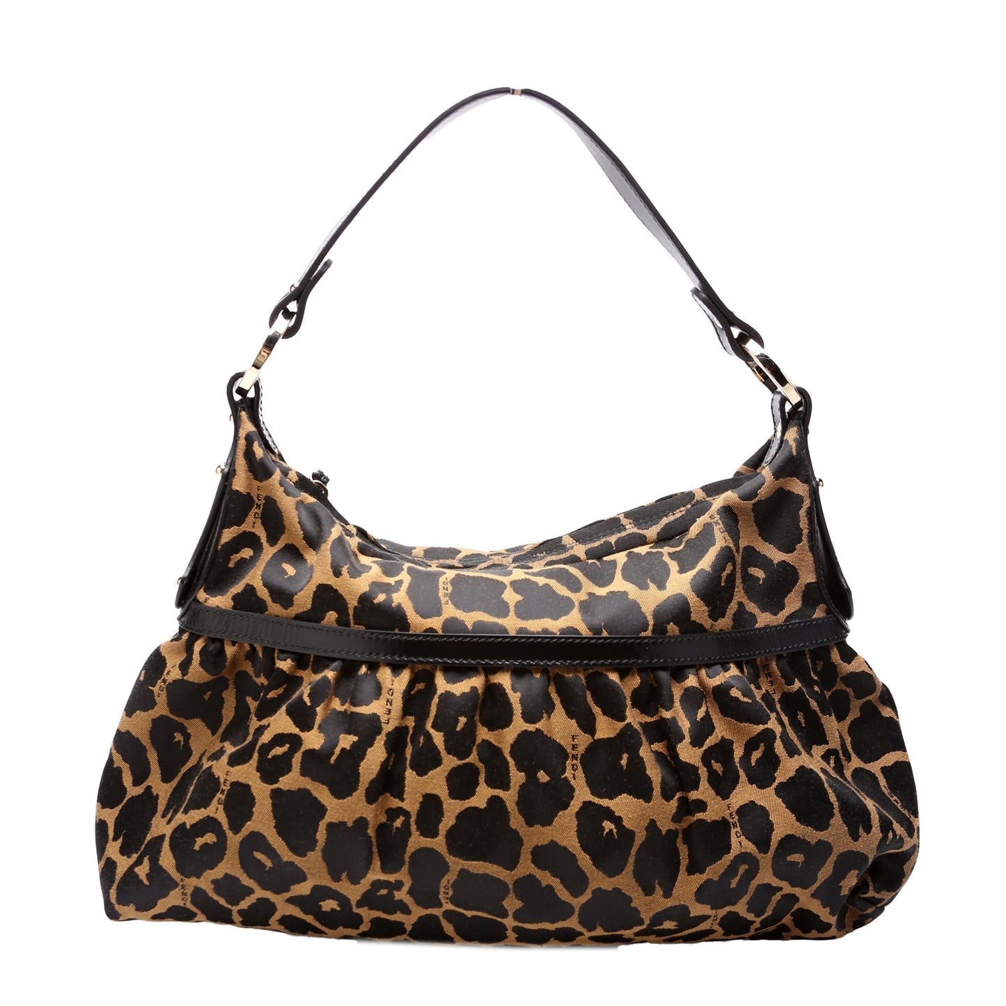 Fendi 8Br448 Leopard Chef Hobo Bag Black Brown