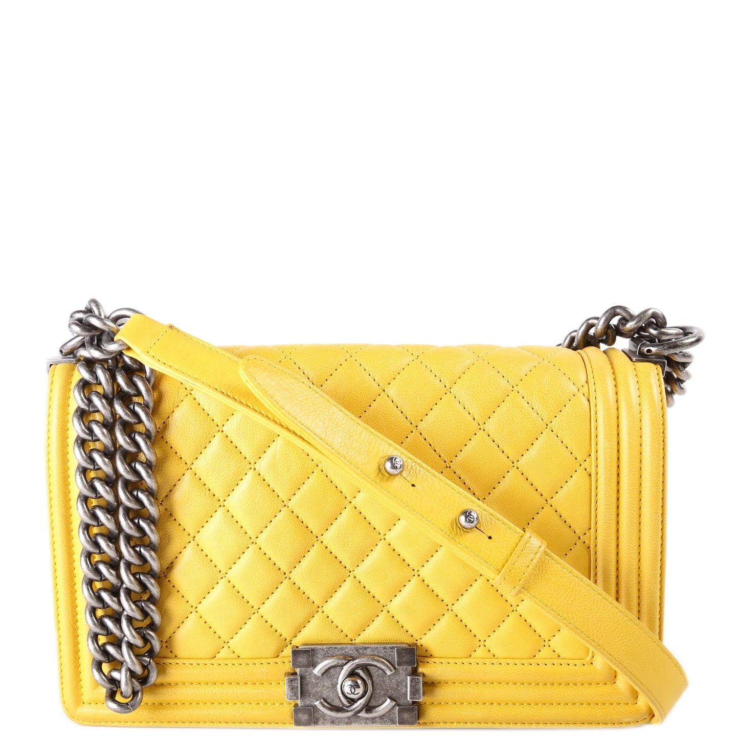 Chanel Boy Flap Old Lambskin 15-20M Yellow Handbag