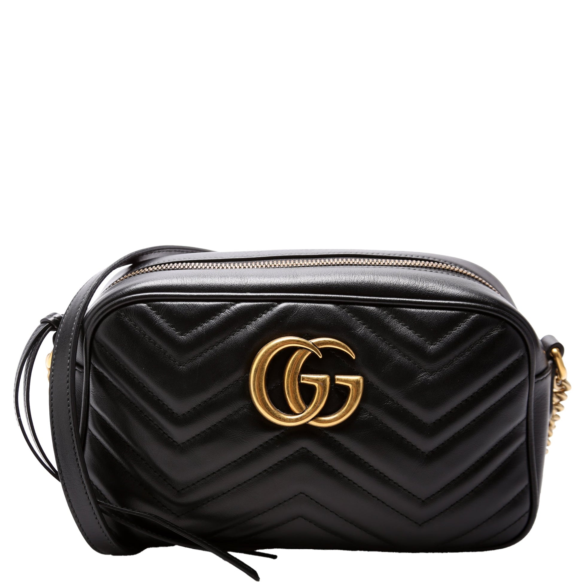 Gucci Marmont Camera Leather Black Small Travel Bag Camera Black