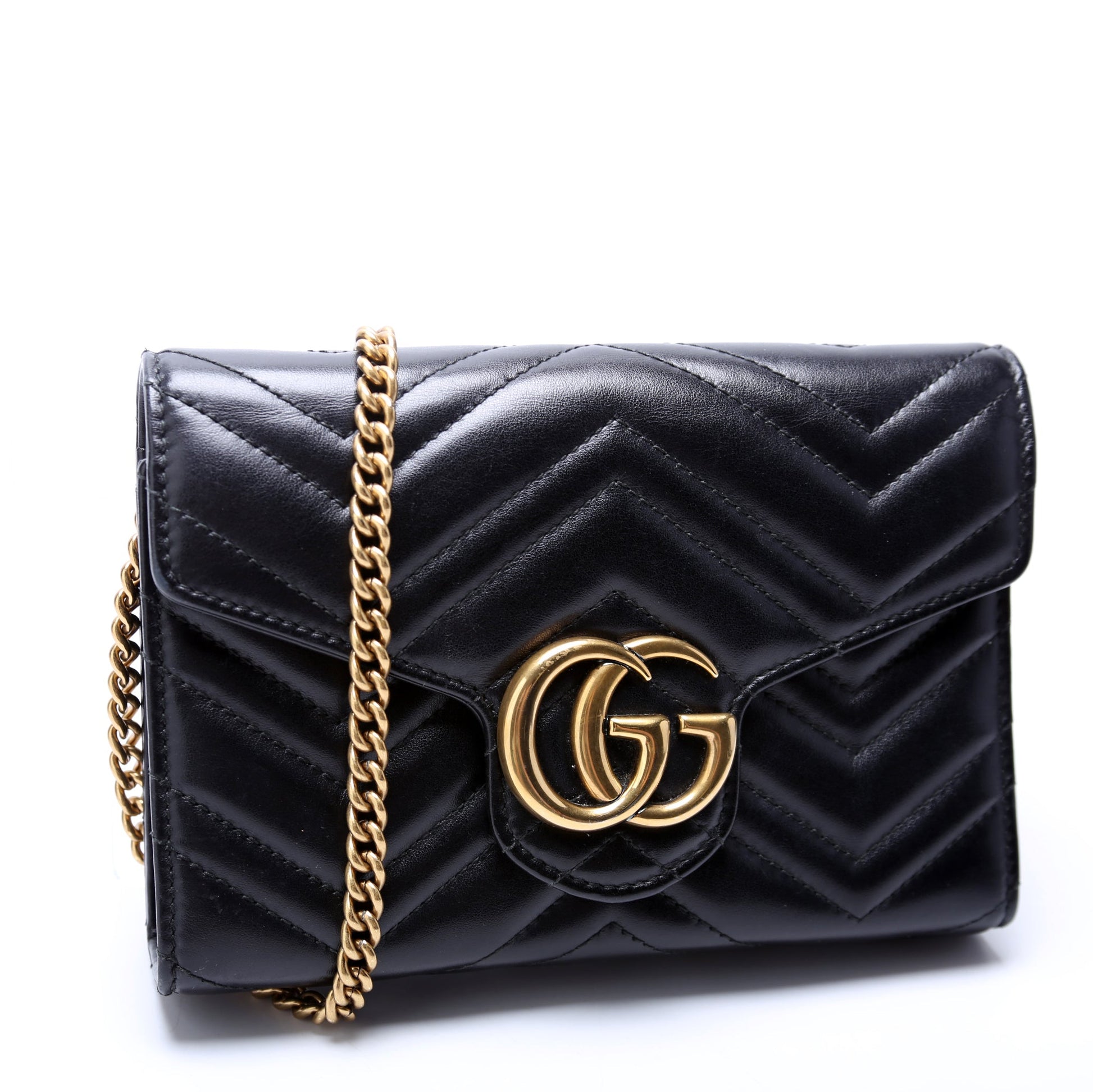 Gucci Marmont Black Chain Wallet Case Black 1