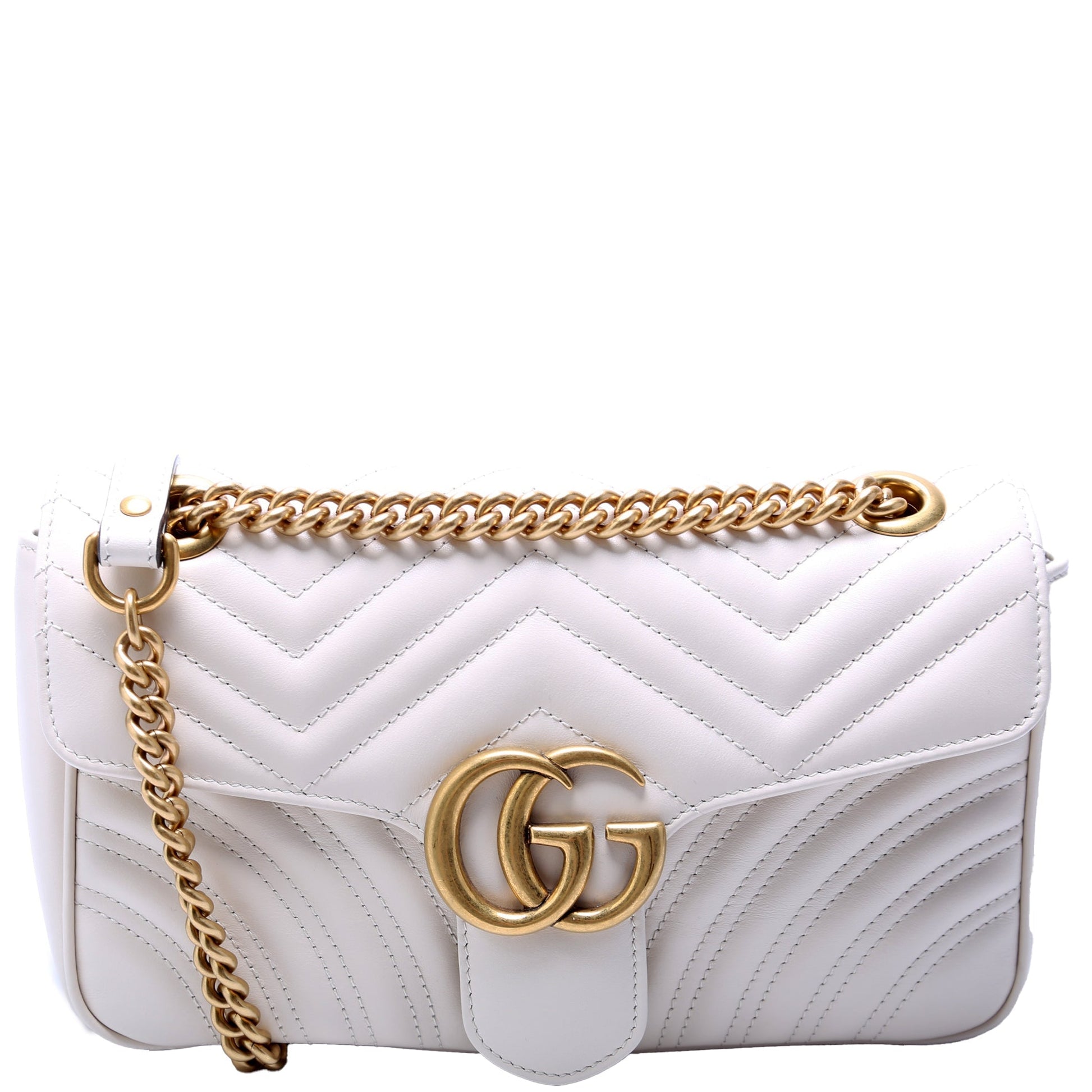 Gucci Marmont Leather White Small Flap Shoulder Bag