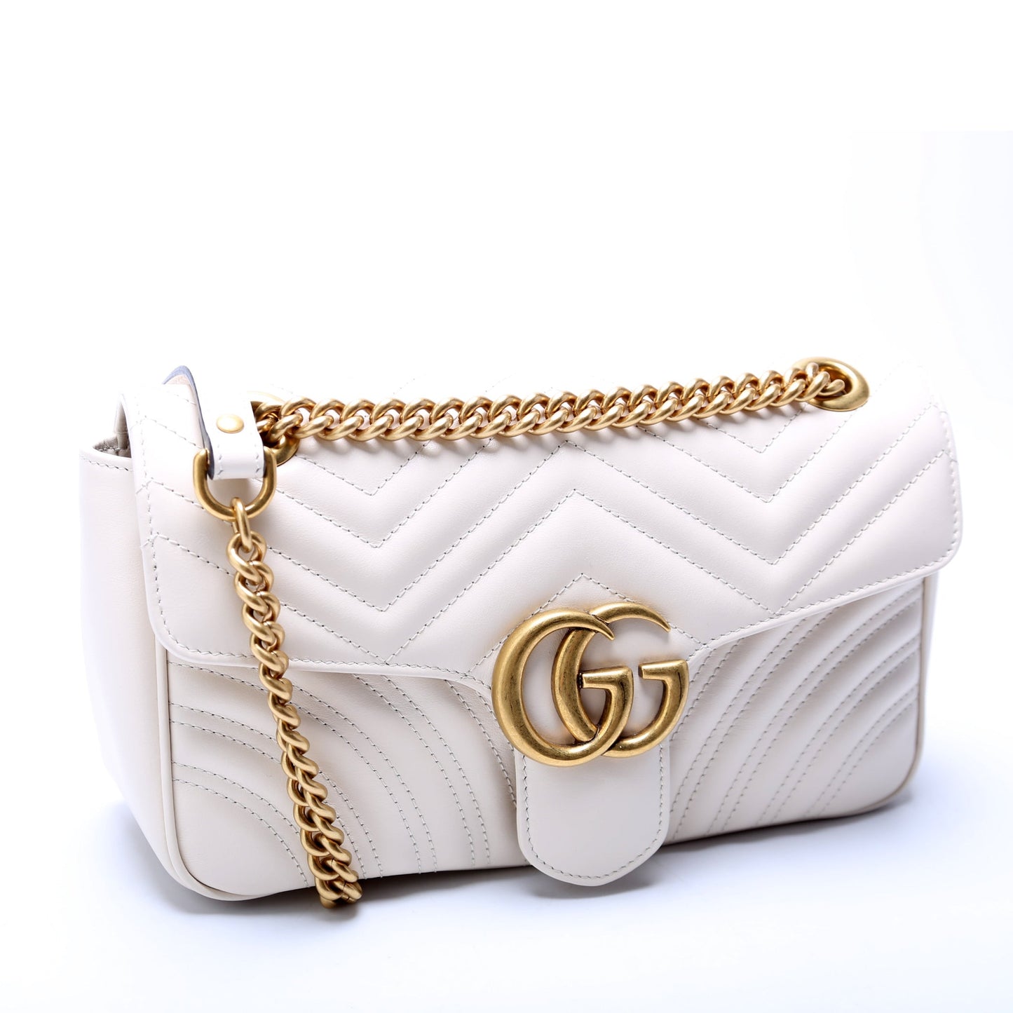 Gucci Marmont Leather White Small Flap Shoulder Bag