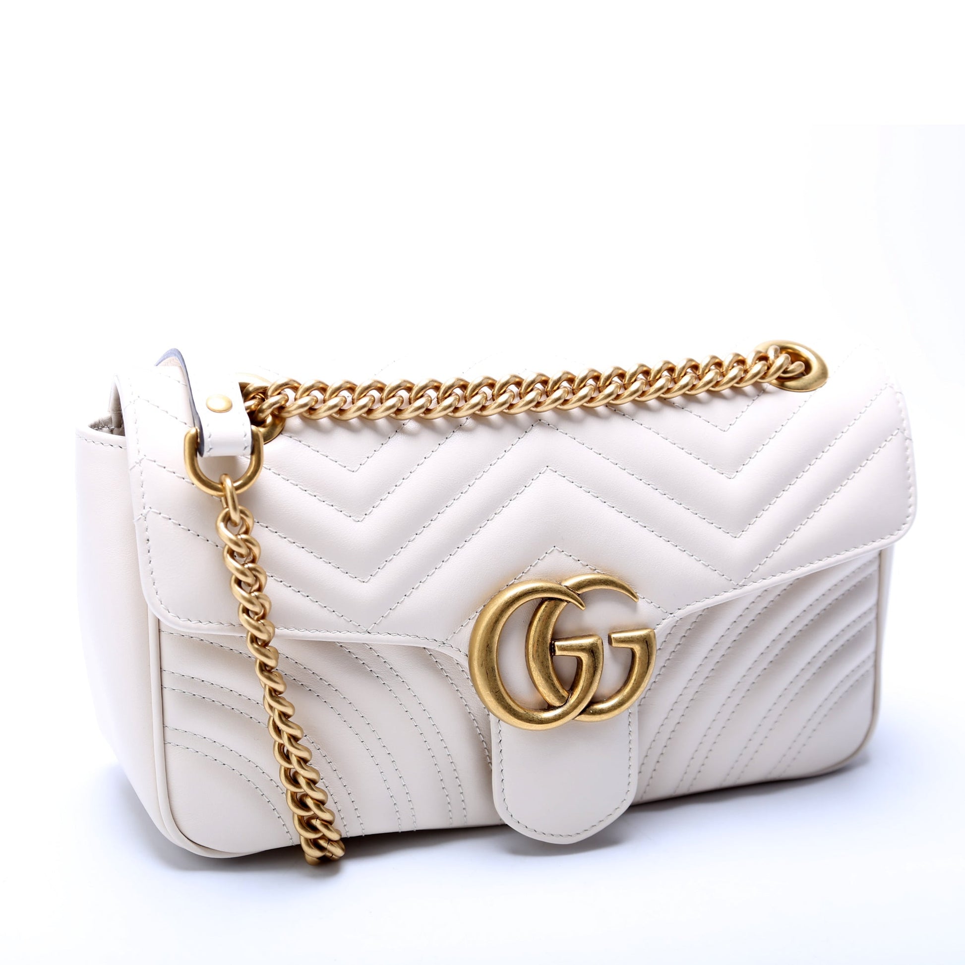 Gucci Marmont Leather White Small Flap Shoulder Bag