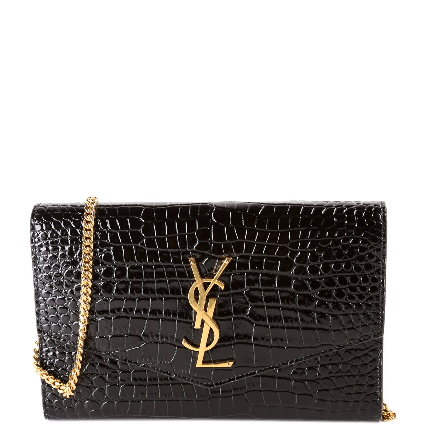 YSL Saint Laurent Saint Laurent Uptown Wallet Croc Embossed Bag Black Chain Travel Bag