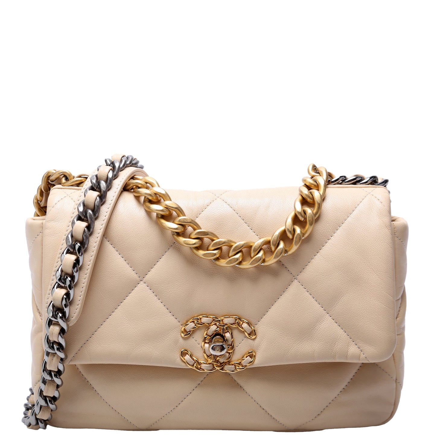 Chanel 19 Flap Quilted Goatskin 28M Beige Handbag