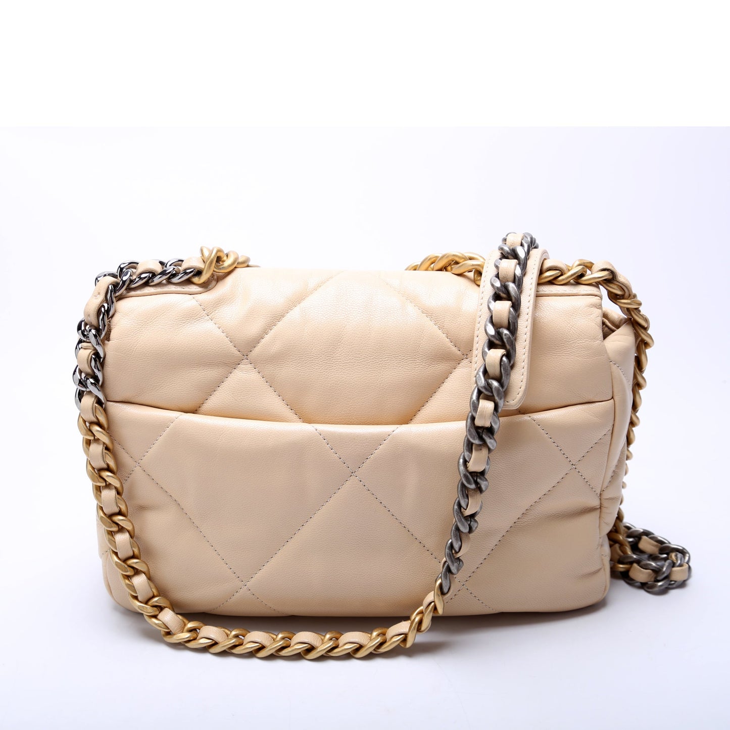 Chanel 19 Flap Quilted Goatskin 28M Beige Handbag