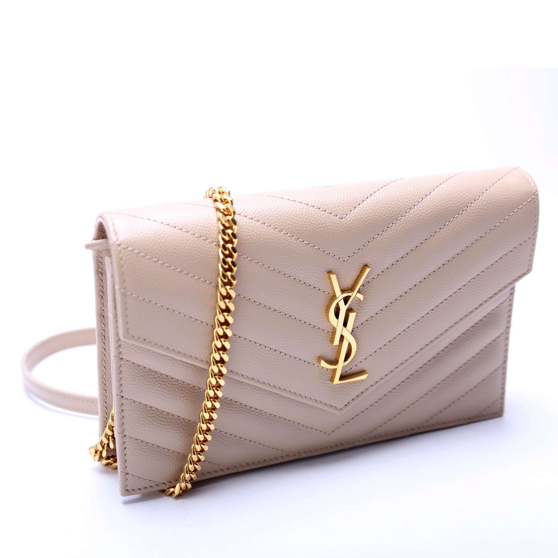 YSL Saint Laurent Saint Laurent Envelope Wallet Bag Beige Chain Travel Bag