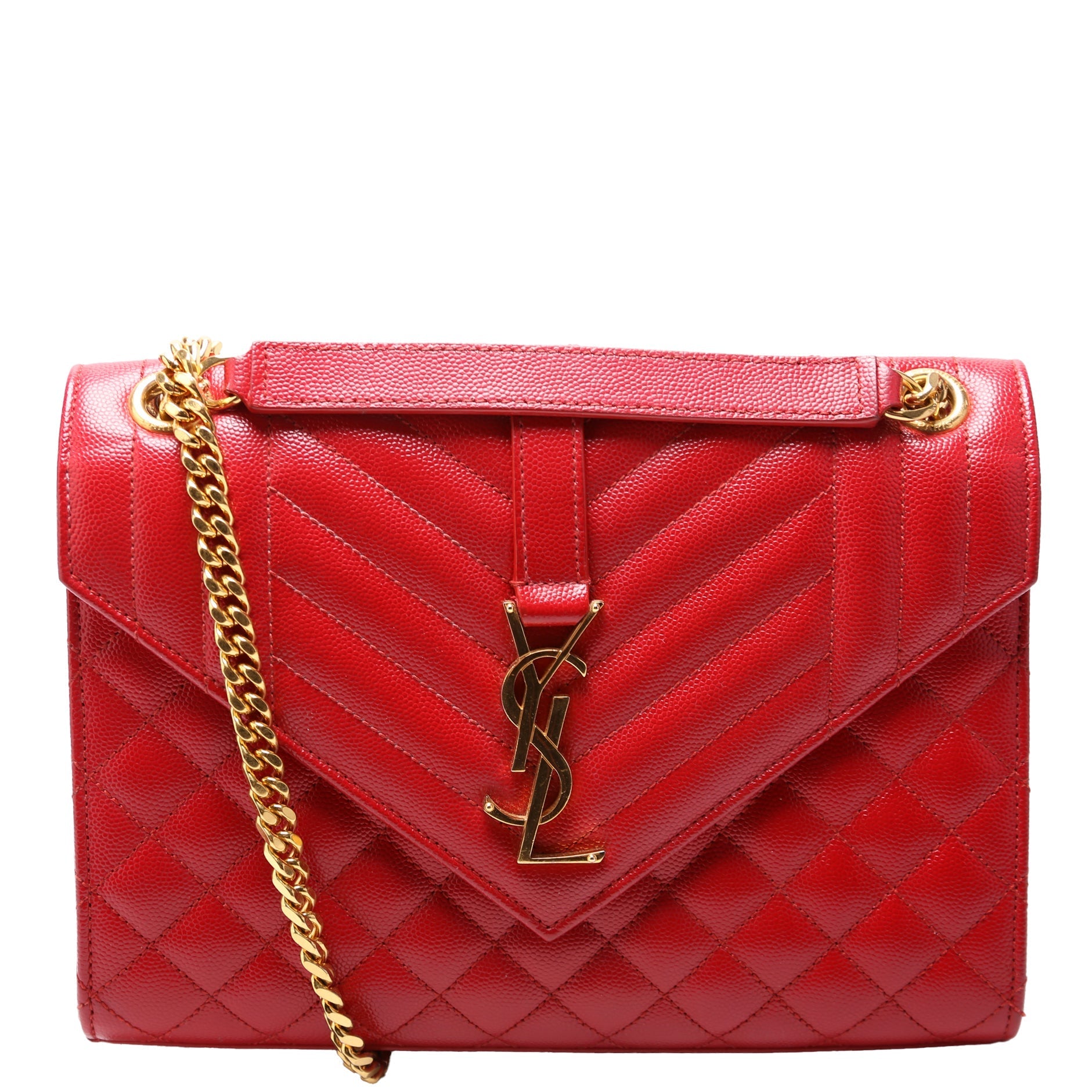 YSL Saint Laurent Saint Laurent Envelope Grain De Triquilt Bag Red Medium Travel Bag