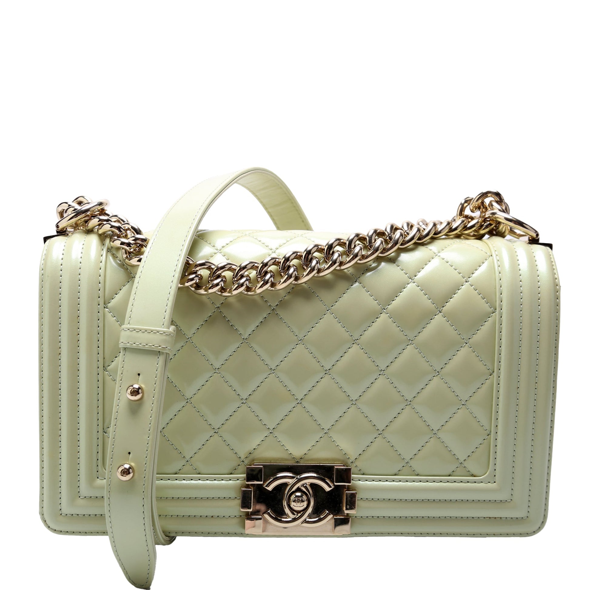 Chanel Boy Flap 22M Green Handbag