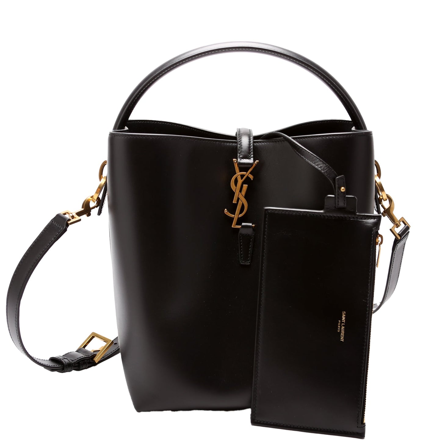 YSL Saint Laurent Saint Laurent Le Shiny Bag Leather Black Bucket Bag