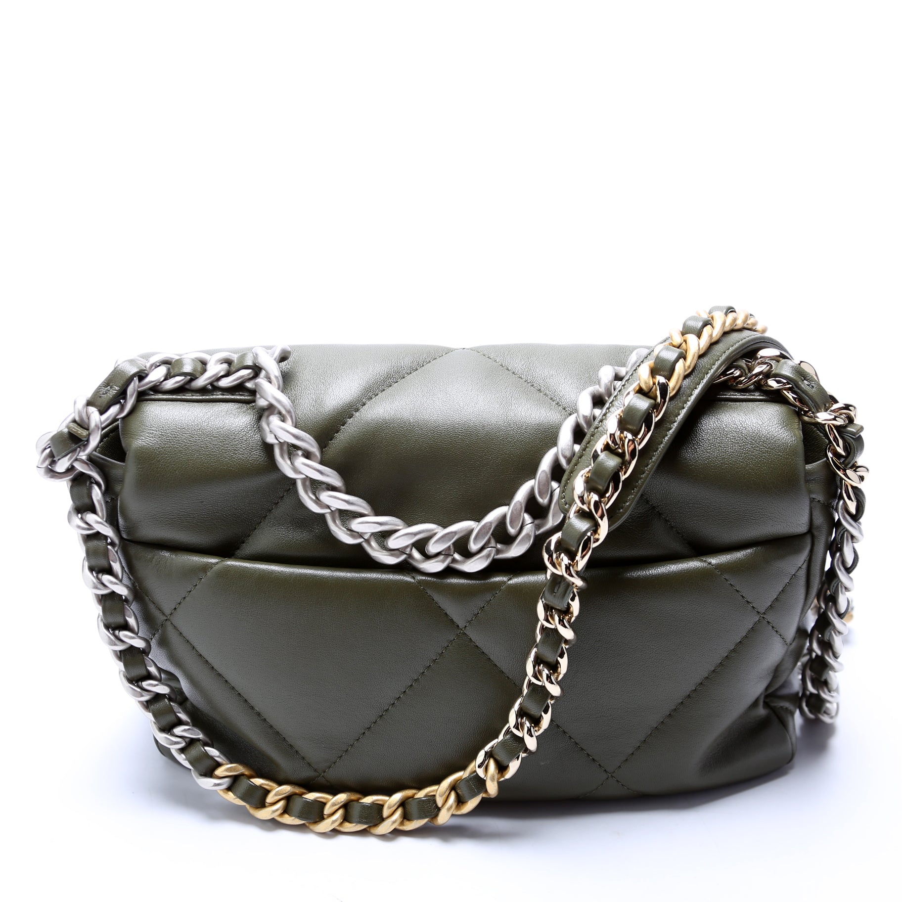 Chanel 19 Flap Quilted Goatskin 28M Green Handbag