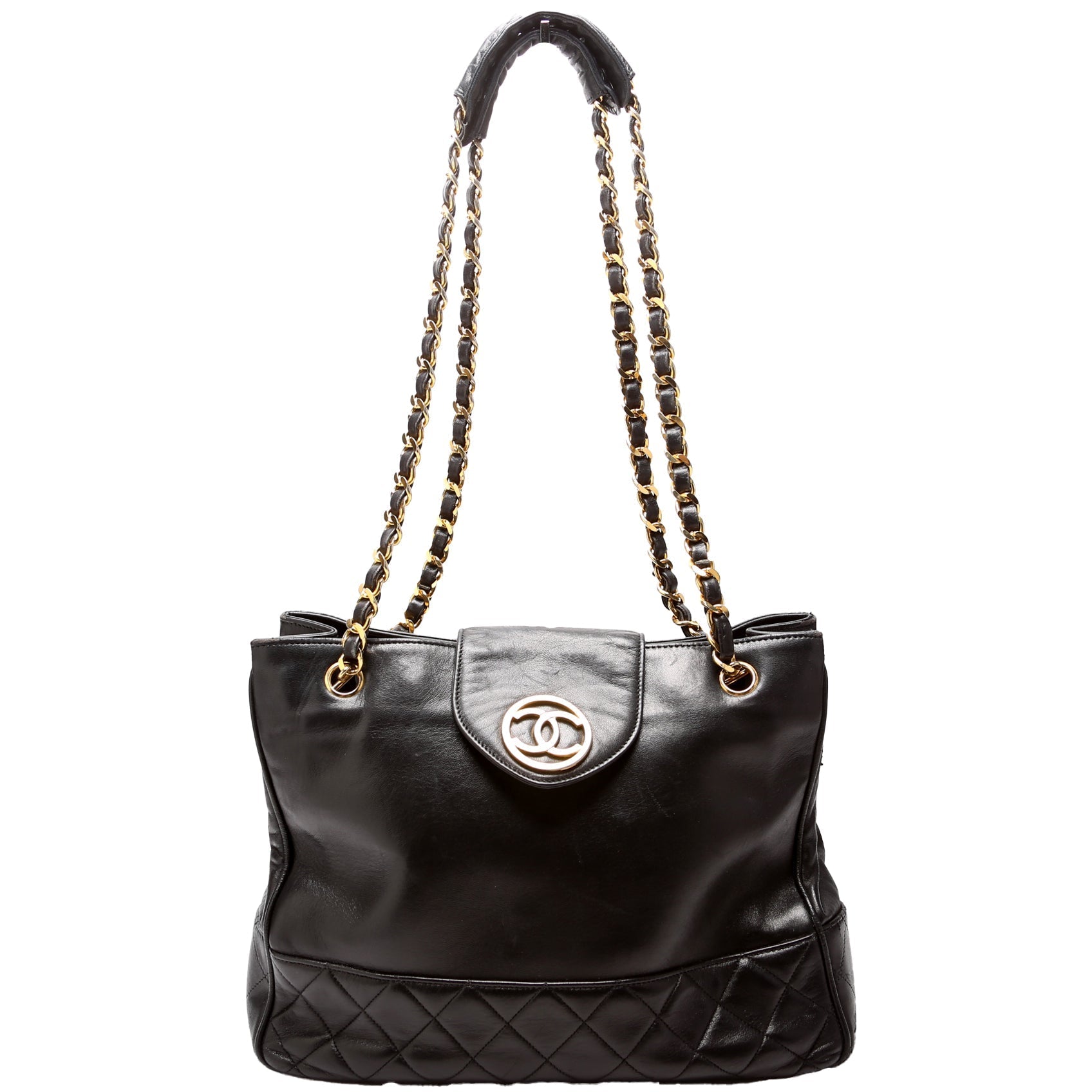 Chanel CC Quilted Lambskin Shopper 1M Black Tote Bag