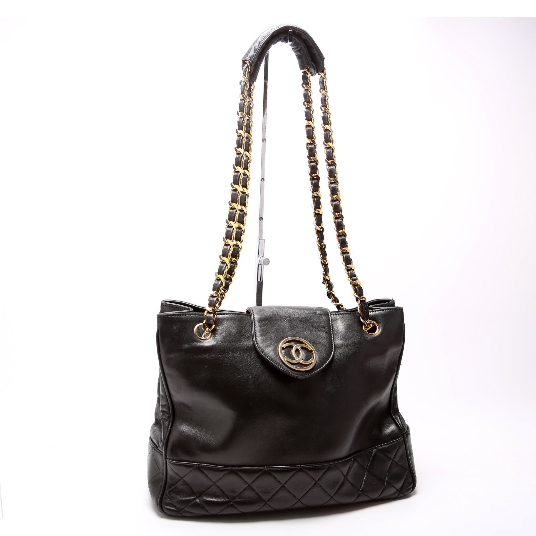 Chanel CC Quilted Lambskin Shopper 1M Black Tote Bag