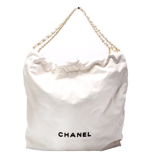 Chanel 22 Quilted Hobo White Shoulder Bag