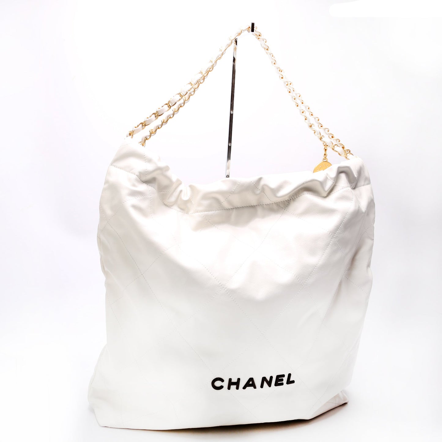 Chanel 22 Quilted Hobo White Shoulder Bag