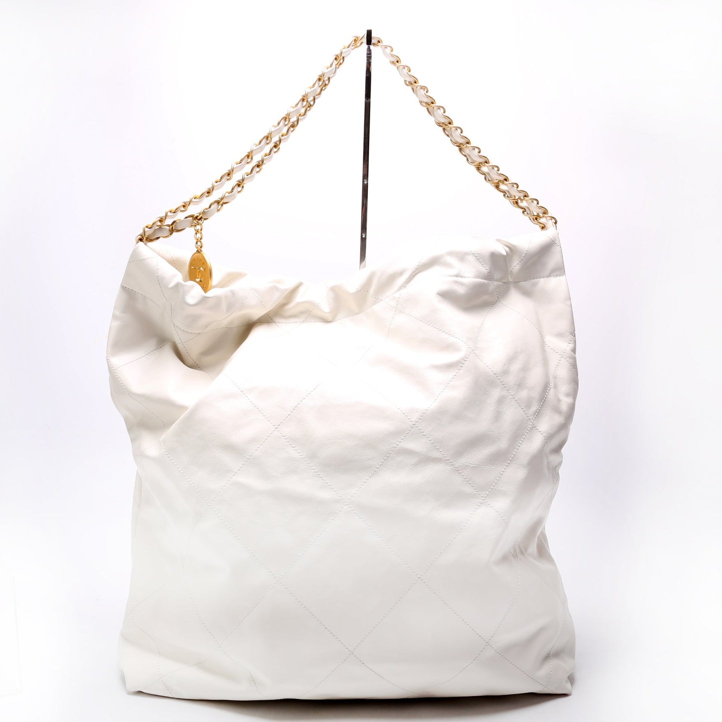 Chanel 22 Quilted Hobo White Shoulder Bag
