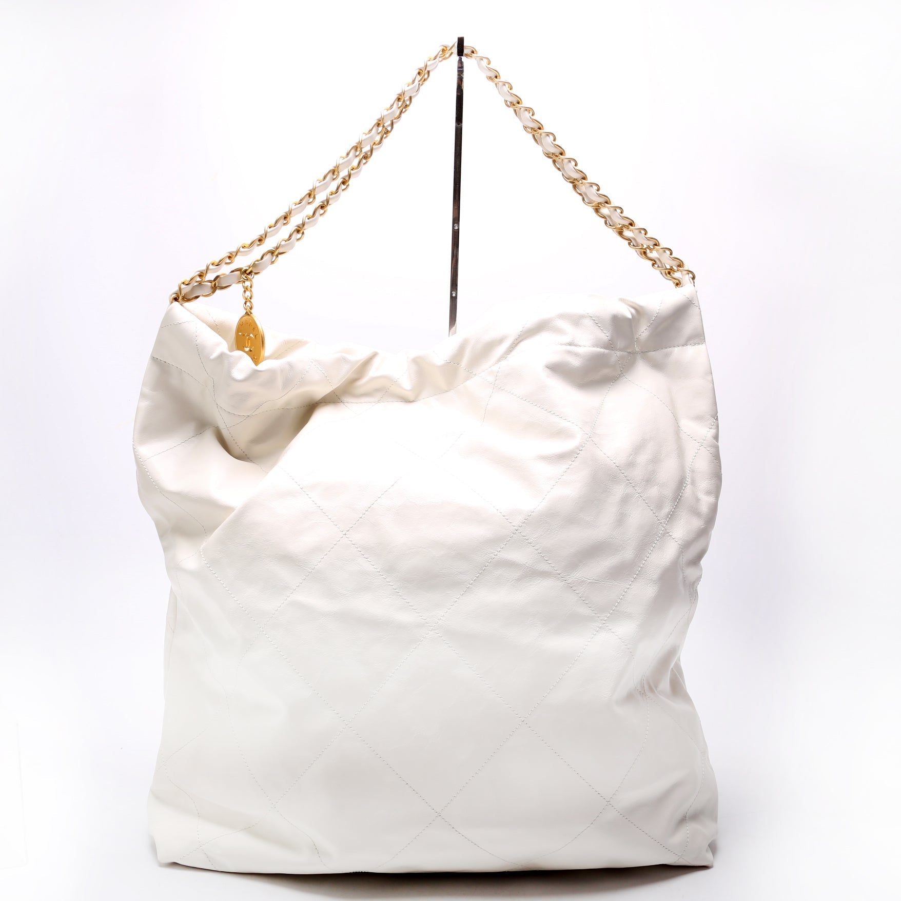 Chanel 22 Quilted Hobo White Shoulder Bag