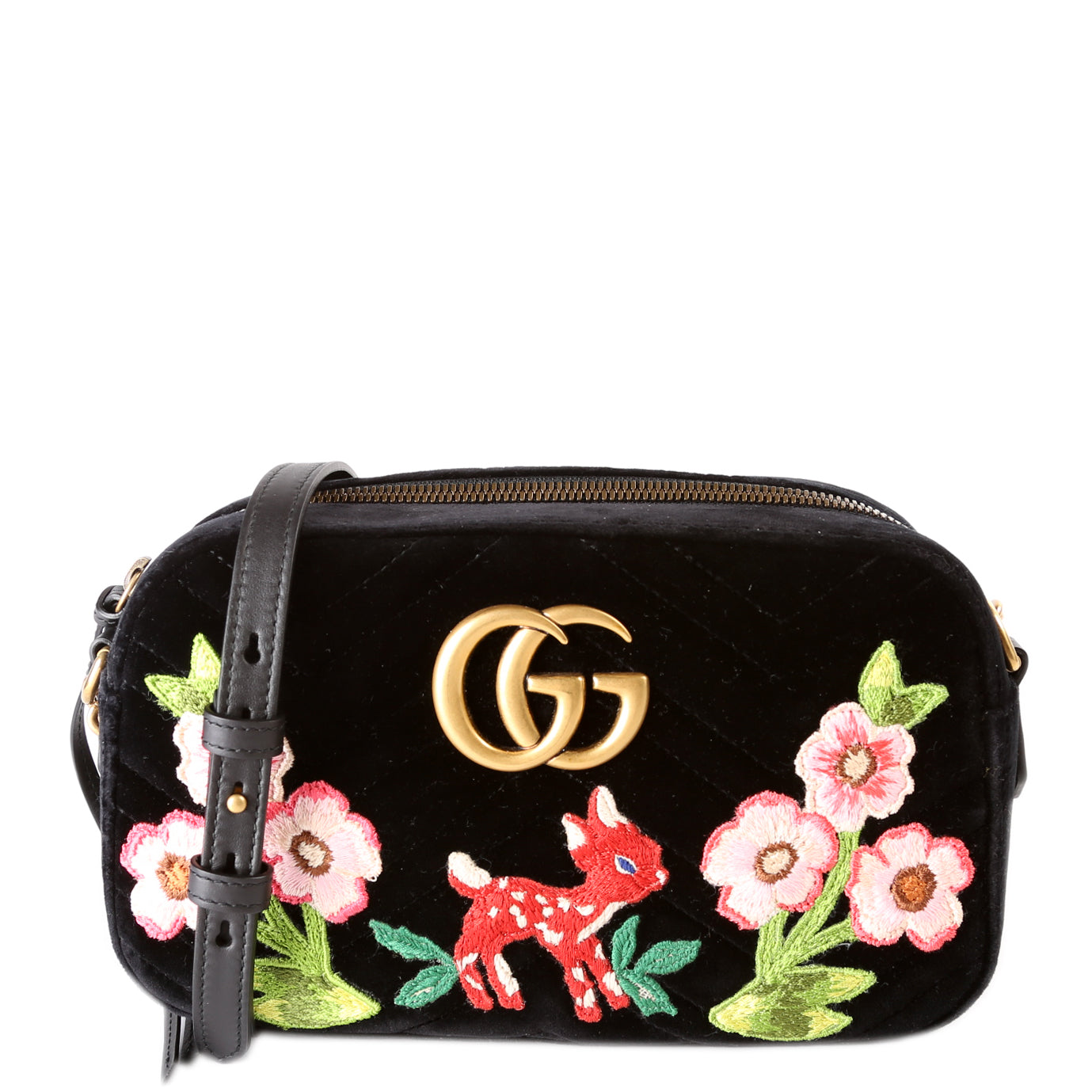 Gucci Marmont Velvet Camera Black Small Travel Bag
