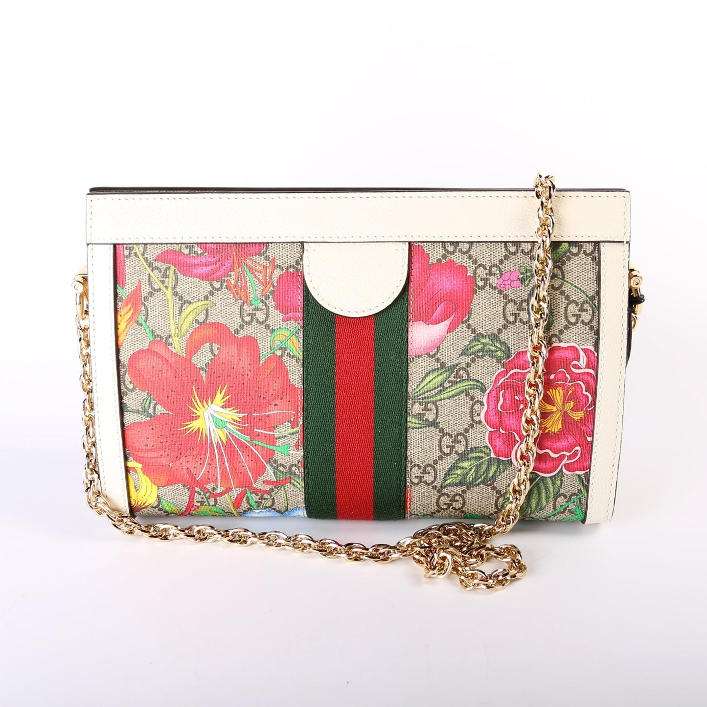 Gucci GG Supreme Flora Ophidia White Small Chain Travel Bag