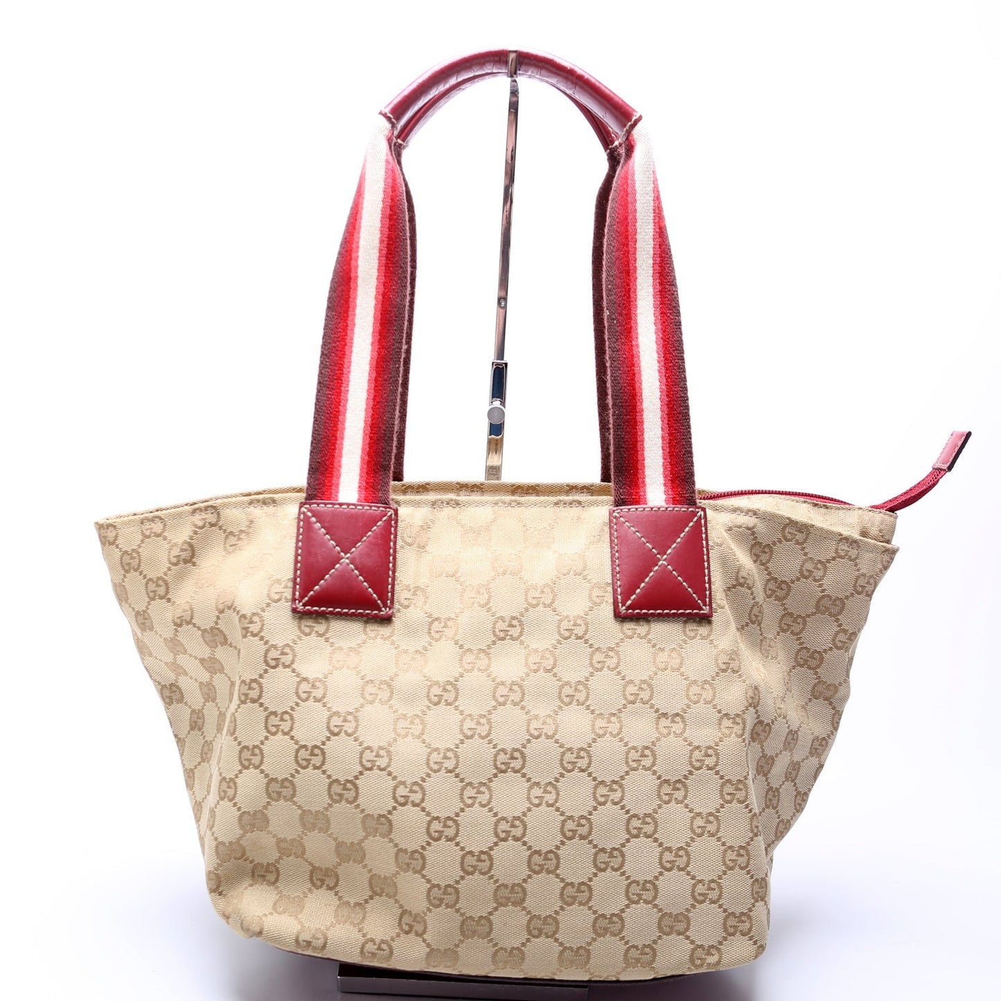 Gucci GG Web Canvas Red Bucket Tote Bag