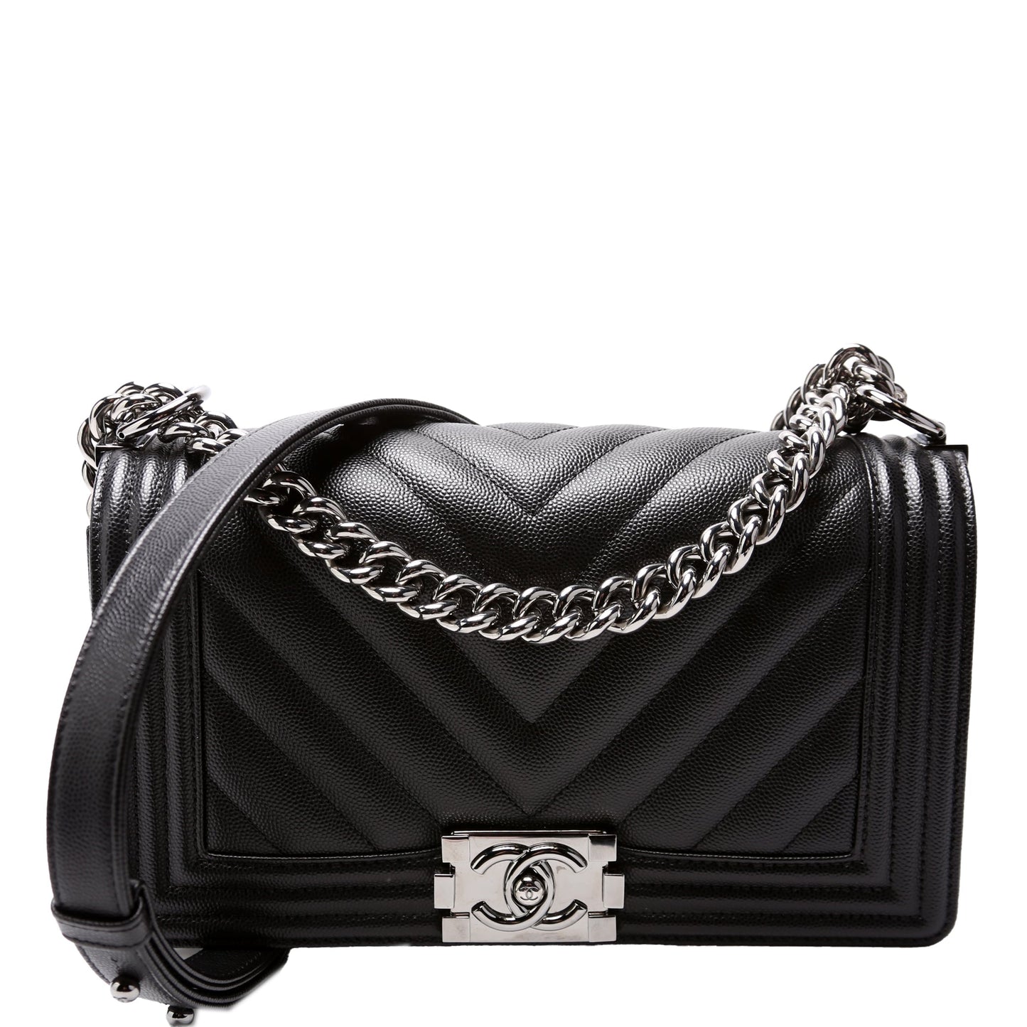 Chanel Boy Flap Chevron Caviar 25M Black Handbag