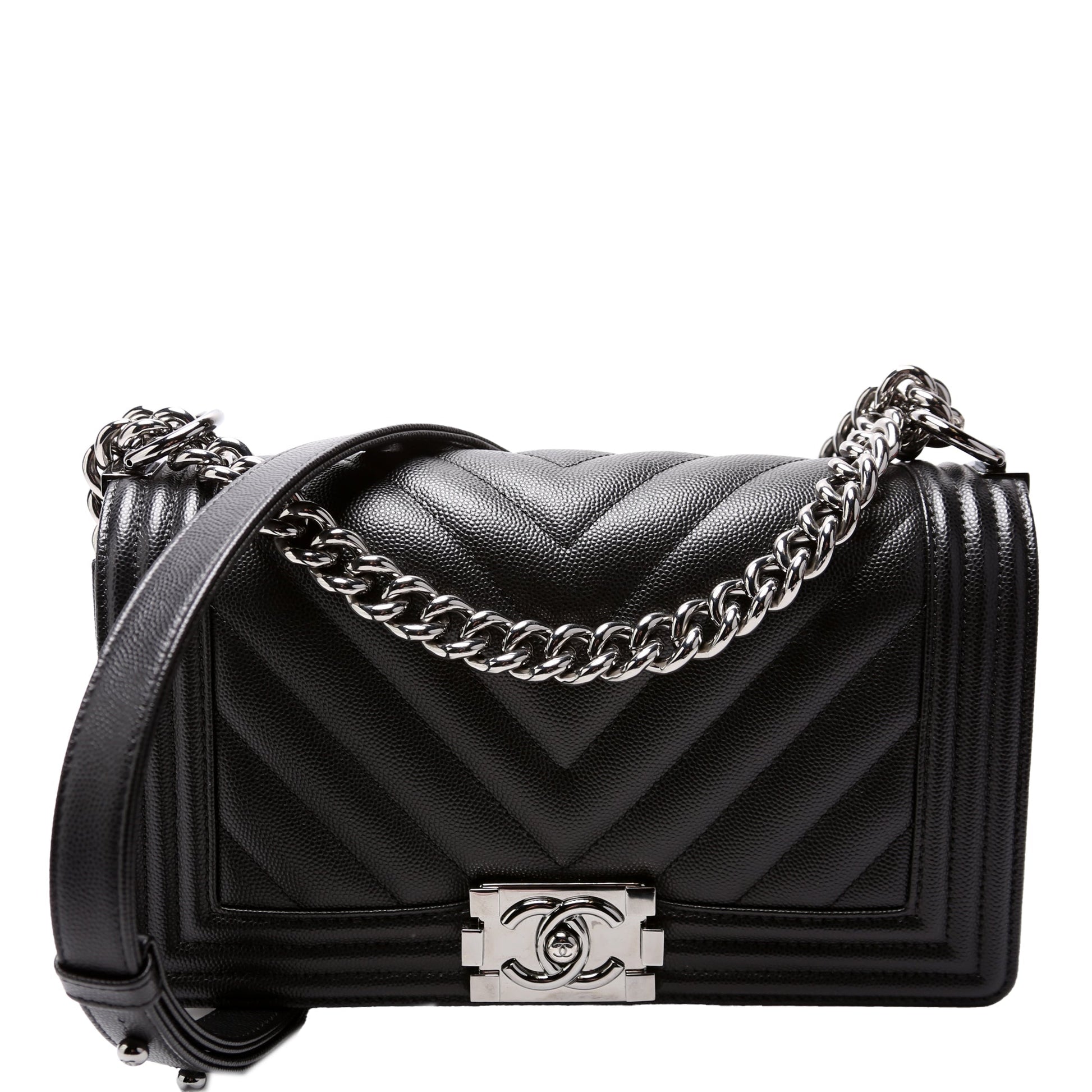 Chanel Boy Flap Chevron Caviar 25M Black Handbag