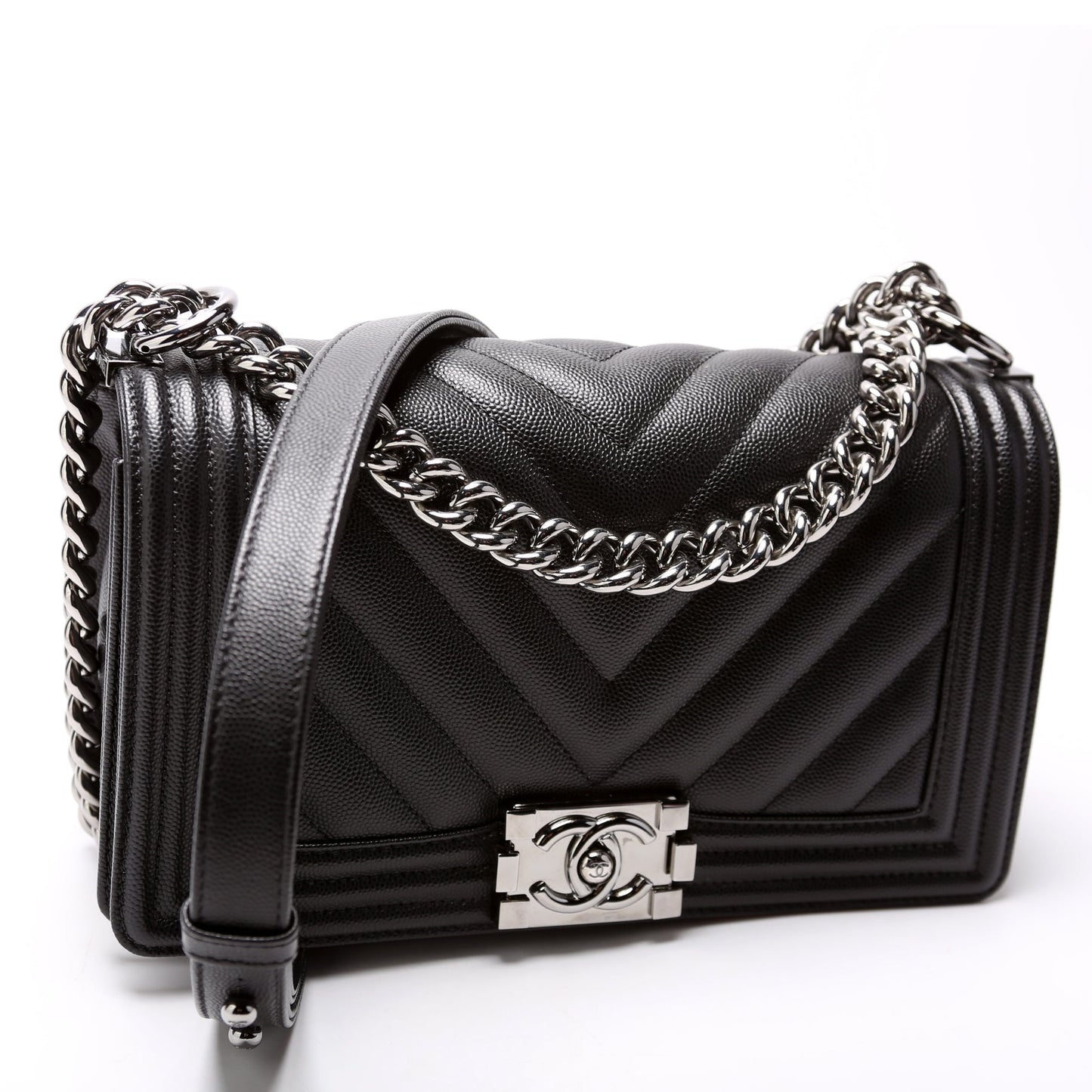 Chanel Boy Flap Chevron Caviar 25M Black Handbag