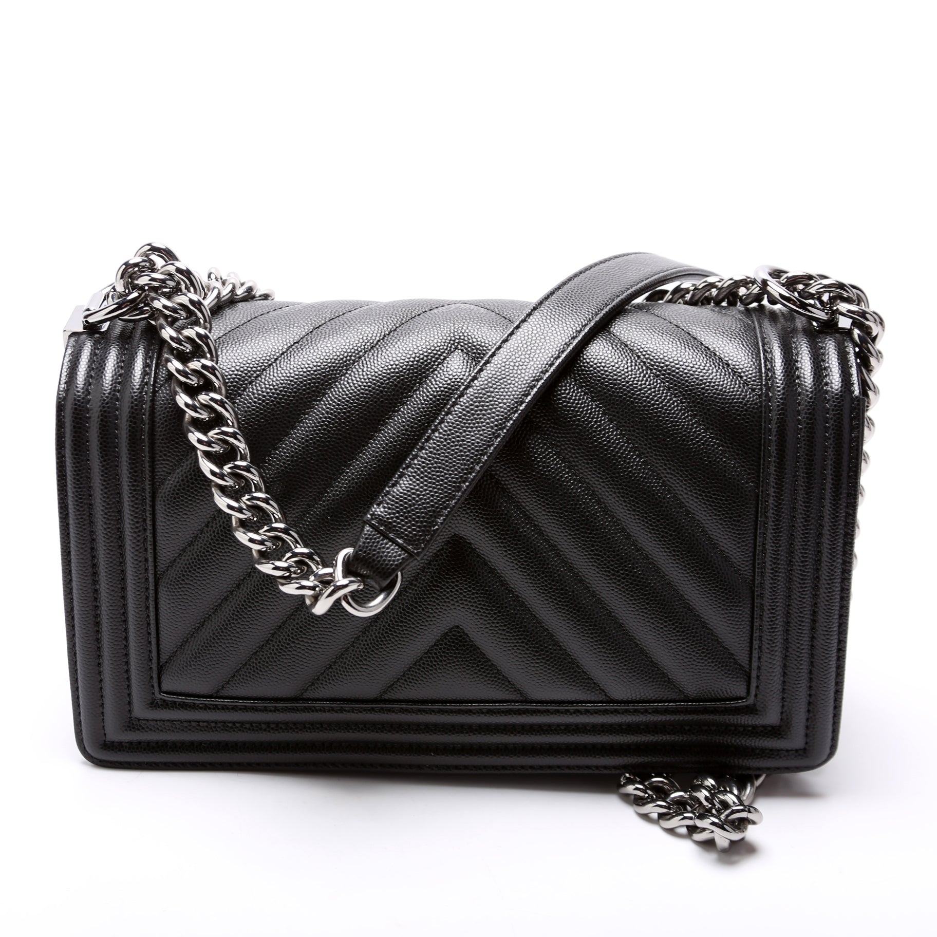 Chanel Boy Flap Chevron Caviar 25M Black Handbag