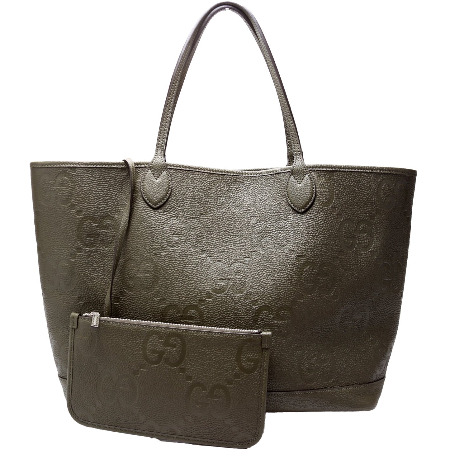 Gucci GG Embossed W Pouch Green Large Tote Bag
