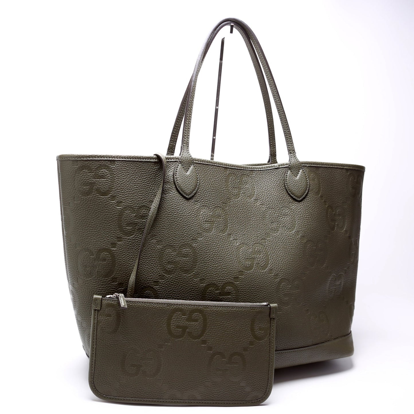 Gucci GG Embossed W Pouch Green Large Tote Bag