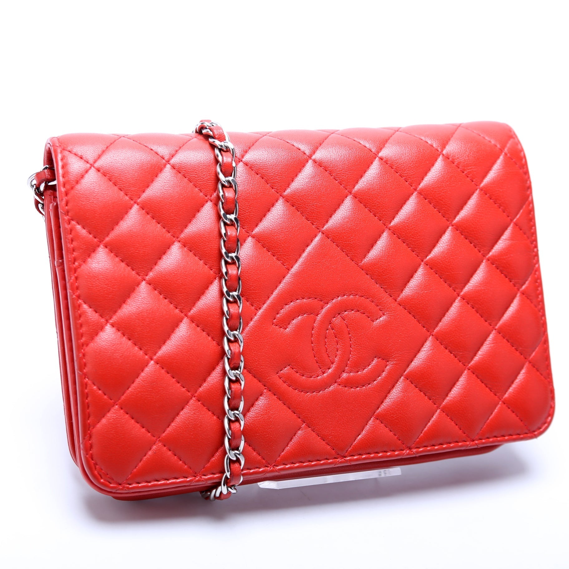 Chanel WOC CC Diamond Quilted Red Clutch Bag