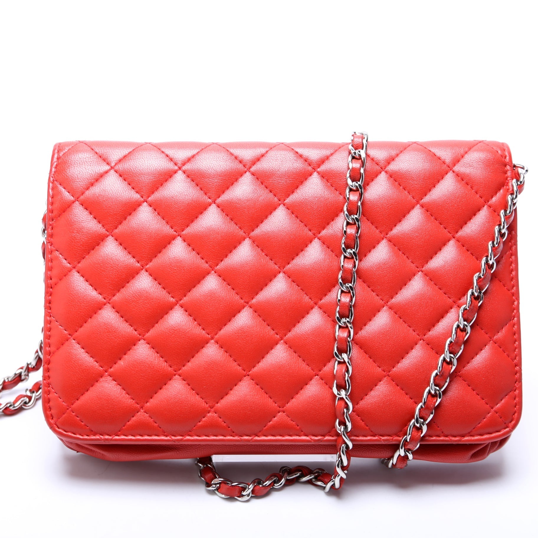 Chanel WOC CC Diamond Quilted Red Clutch Bag