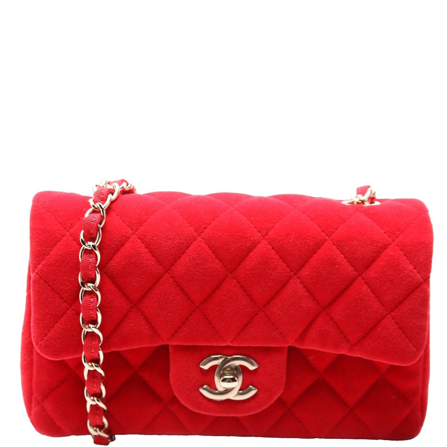 Chanel Classic Flap Rectangle Velvet 24M Red Mini Bag