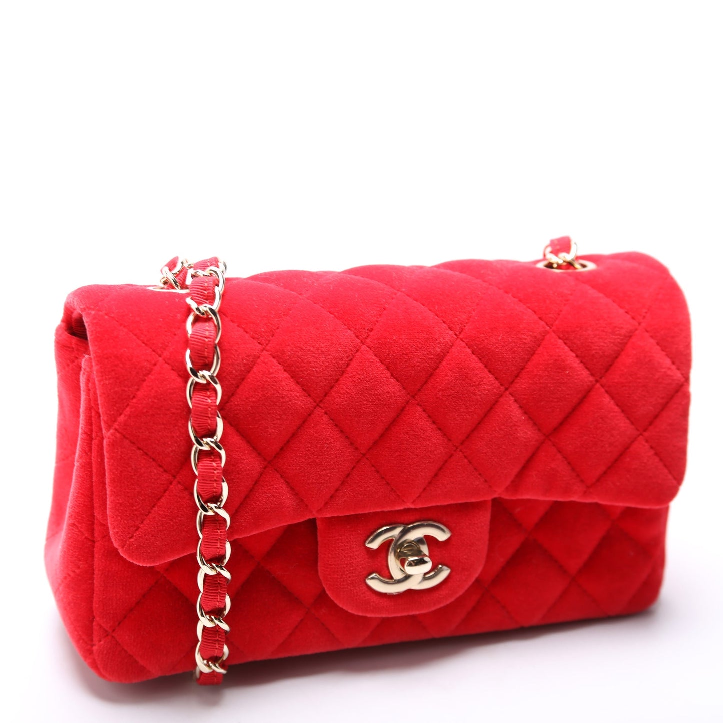 Chanel Classic Flap Rectangle Velvet 24M Red Mini Bag