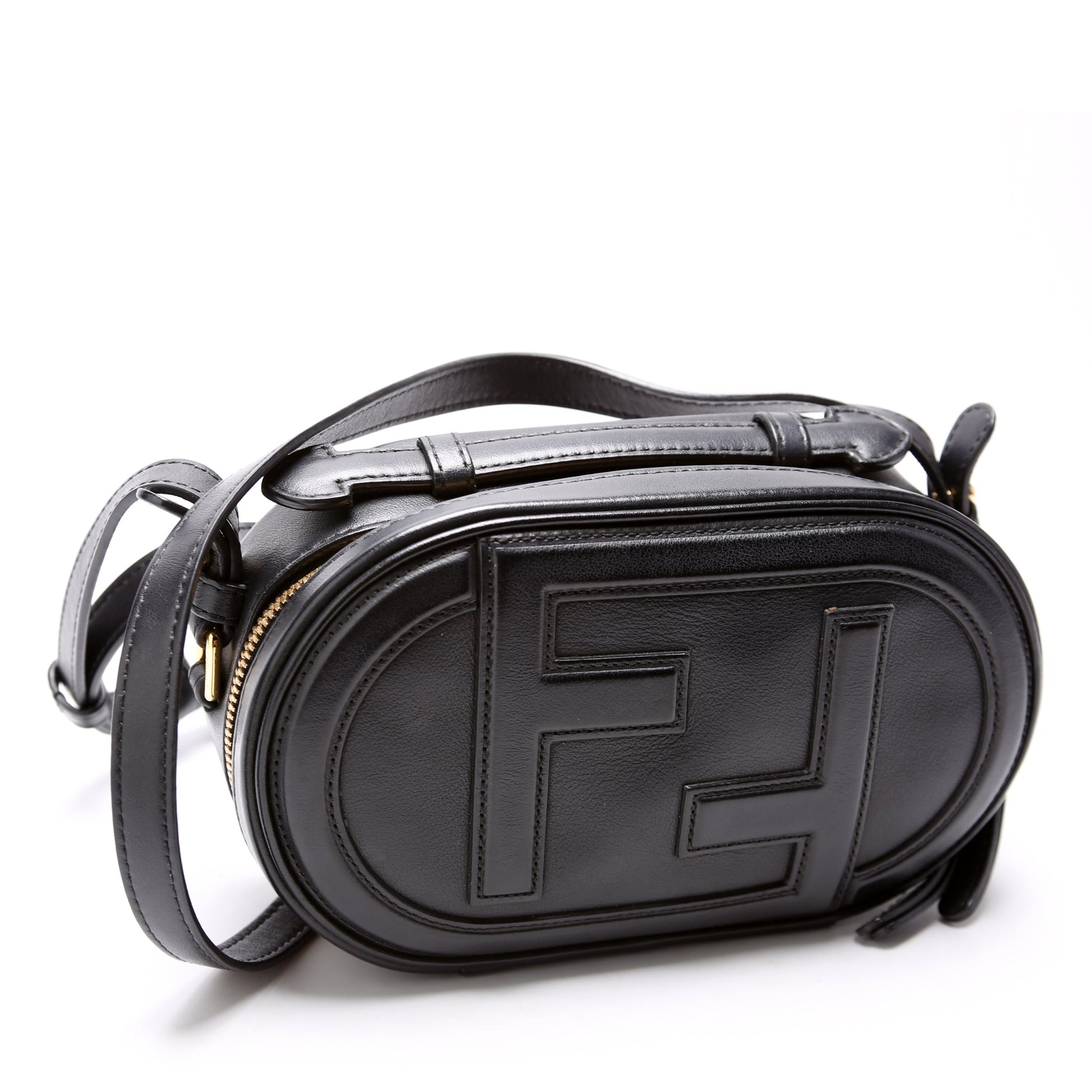 Fendi Grace Lock Camera Case Bag Leather Vitello Black Travel Bag