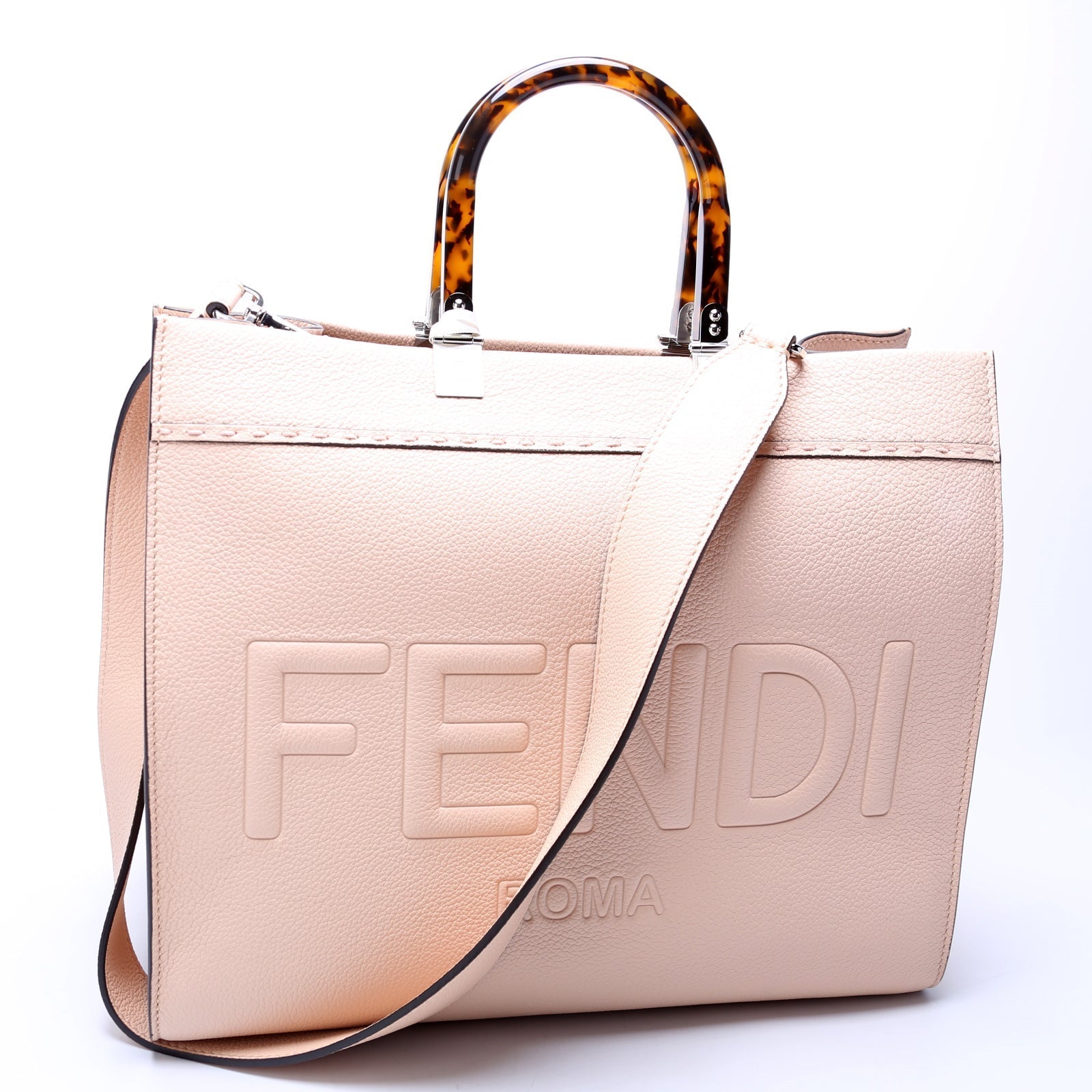 Fendi Sunshine Shopper Chevron Nude Bag Leather Vitello Medium Travel Bag