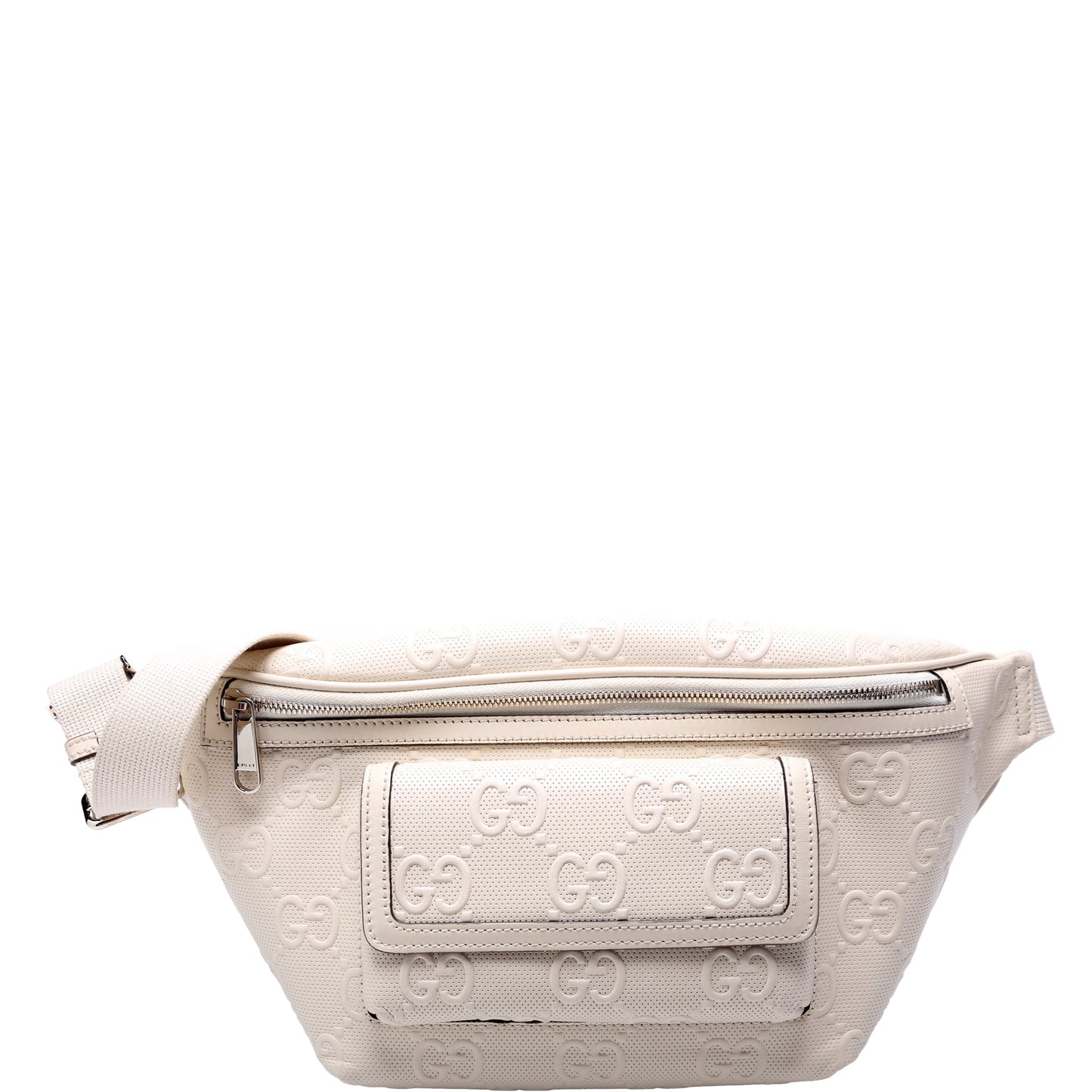 Gucci Embossed GG Pocket Leather Cream Belt