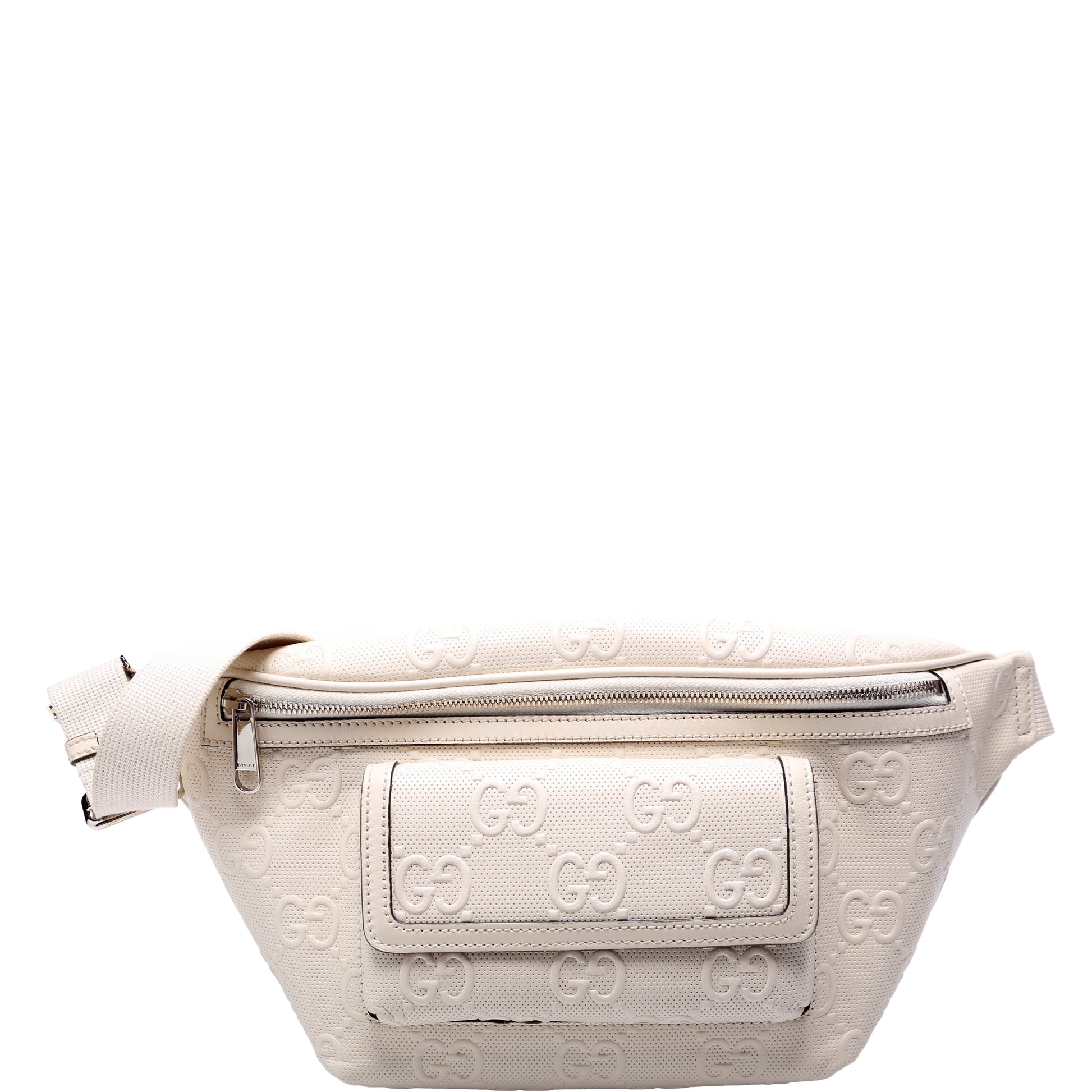 Gucci Embossed GG Pocket Leather Cream Belt