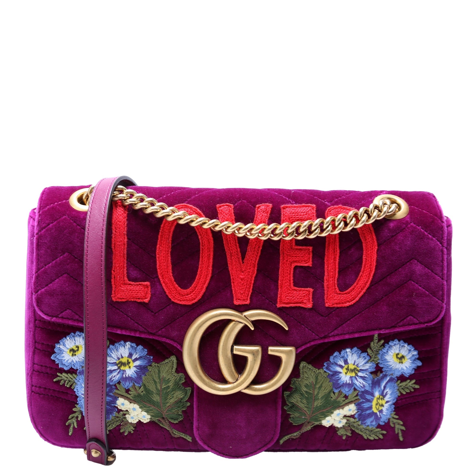 Gucci Marmont Velvet Loved Purple Multicolor Medium Shoulder Bag