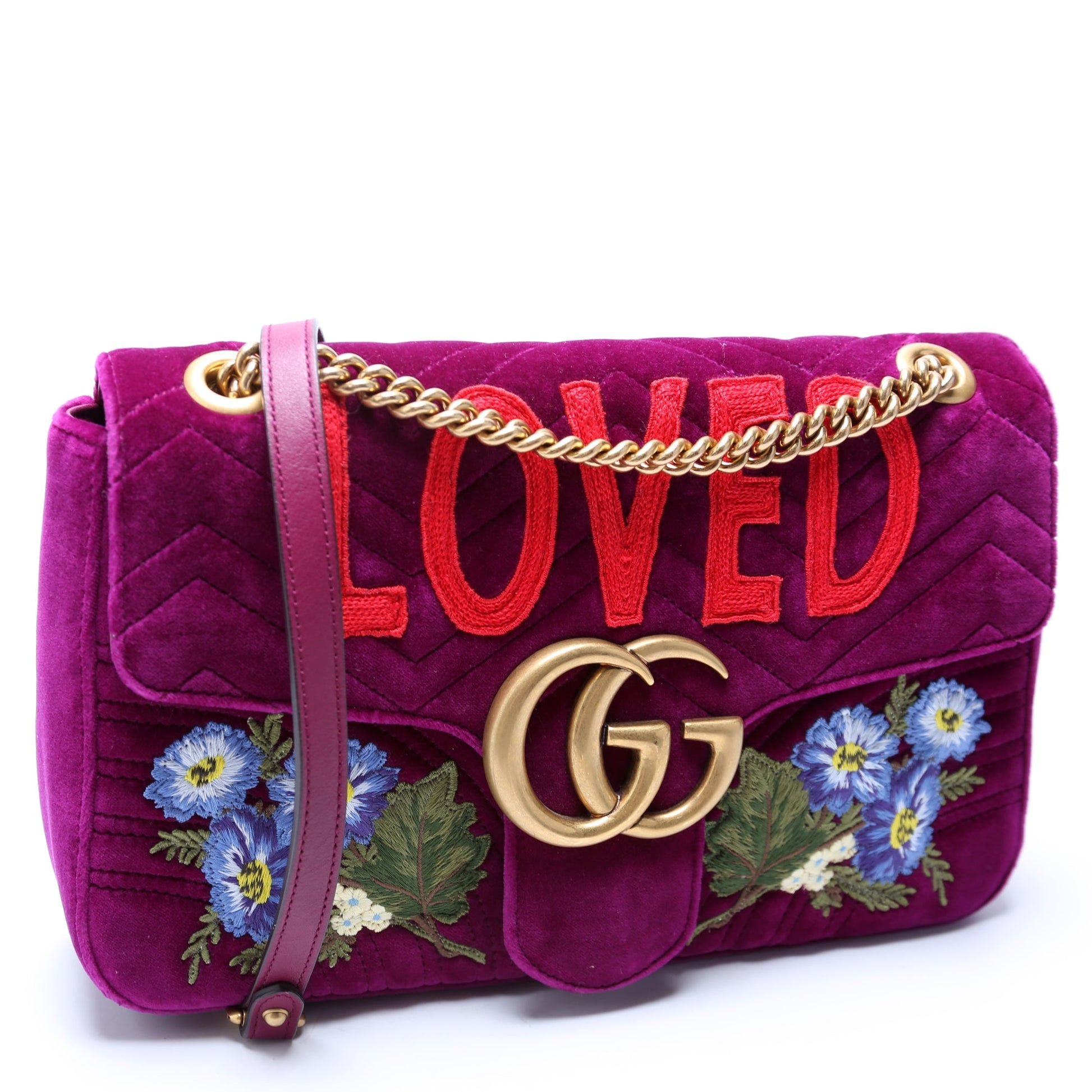 Gucci Marmont Velvet Loved Purple Multicolor Medium Shoulder Bag