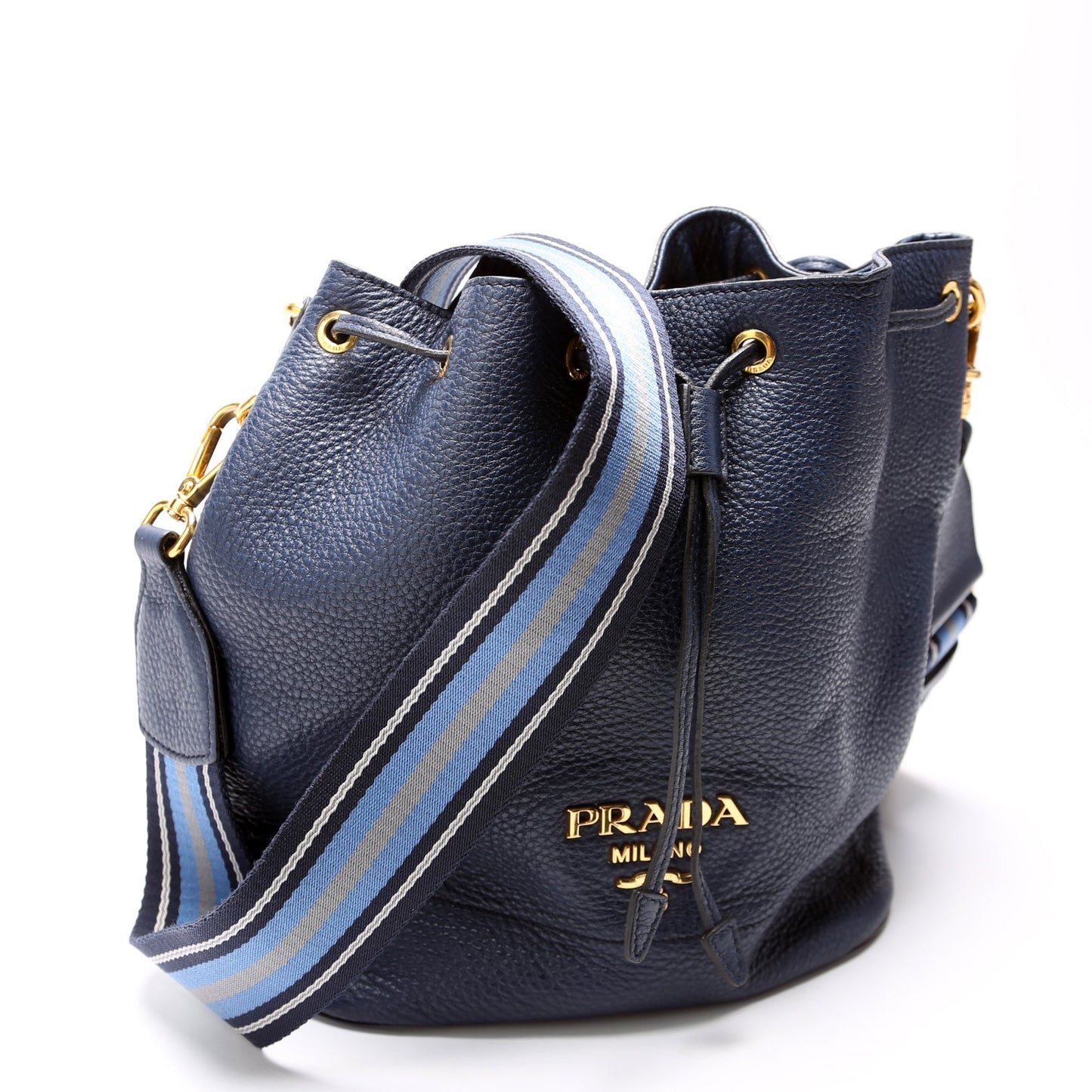 Prada Vitello Daino Bag Blue Bucket Bucket Bag