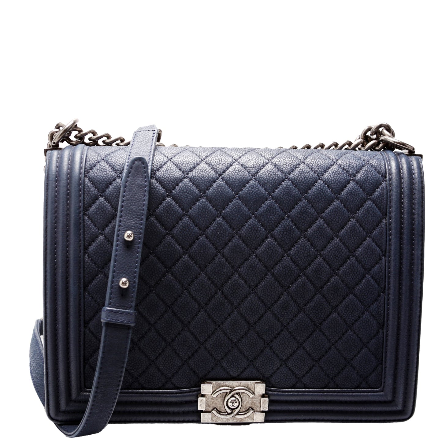 Chanel Boy Flap Lambskin 16M Navy Handbag