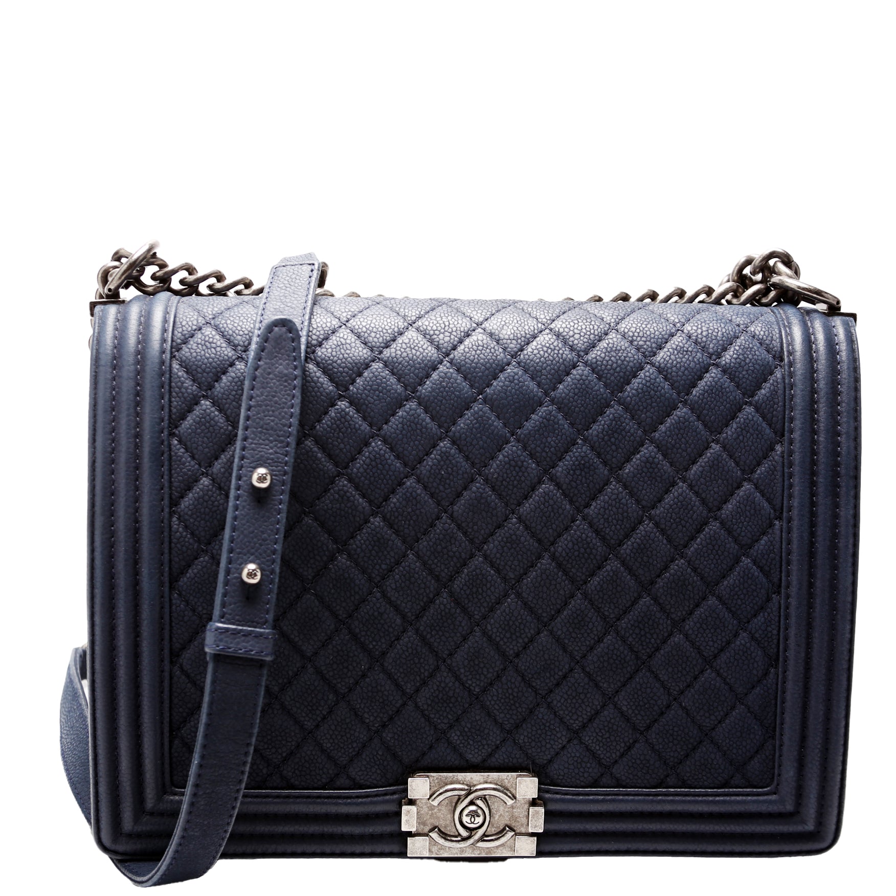 Chanel Boy Flap Lambskin 16M Navy Handbag